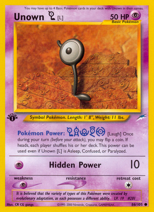 Neo Destiny Unown L #86/105 first edition